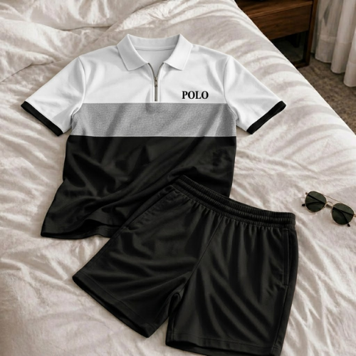 Short Sleeve Zipper Two-piece Set