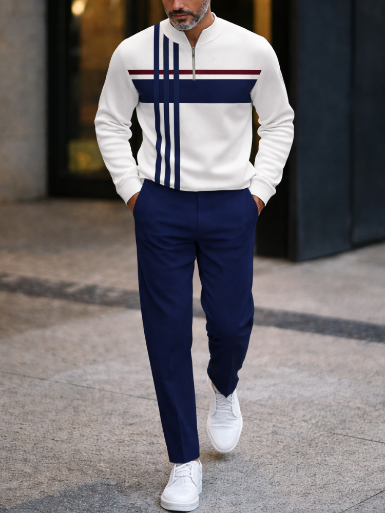 Zipper Long Sleeve Long Pants Two-Piece Set