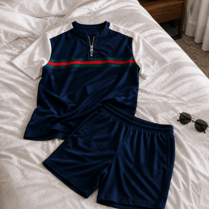 Short Sleeve Zipper Two-piece Set