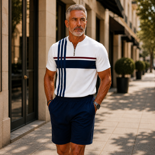 Short Sleeve Zipper Two-piece Set