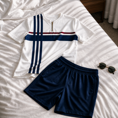 Short Sleeve Zipper Two-piece Set