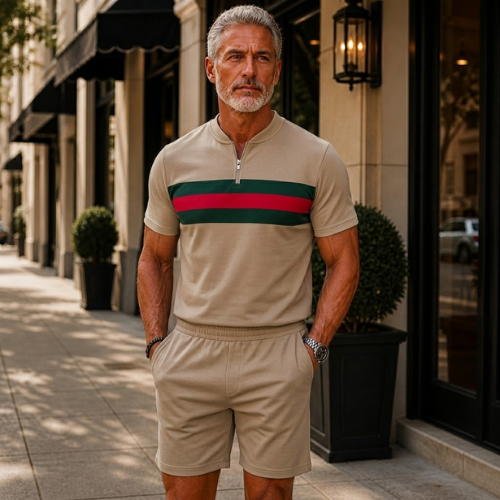 Short Sleeve Zipper Two-piece Set