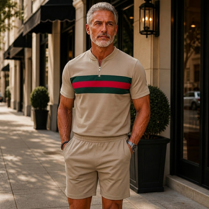 Short Sleeve Zipper Two-piece Set