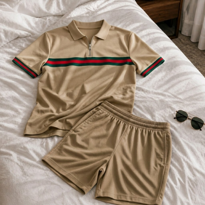 Short Sleeve Zipper Two-piece Set