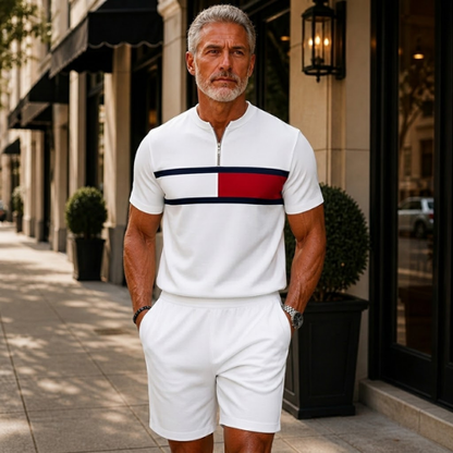 Short Sleeve Zipper Two-piece Set