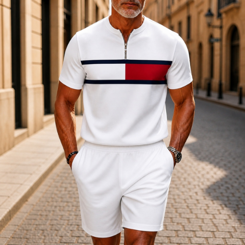 Short Sleeve Zipper Two-piece Set