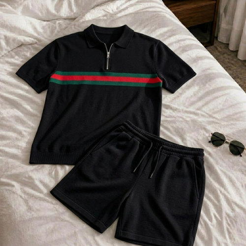 Short Sleeve Zipper Two-piece Set