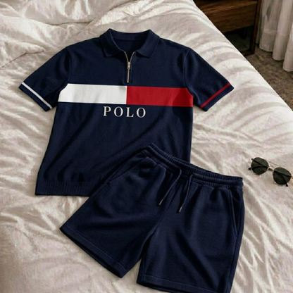 Short Sleeve Zipper Two-piece Set