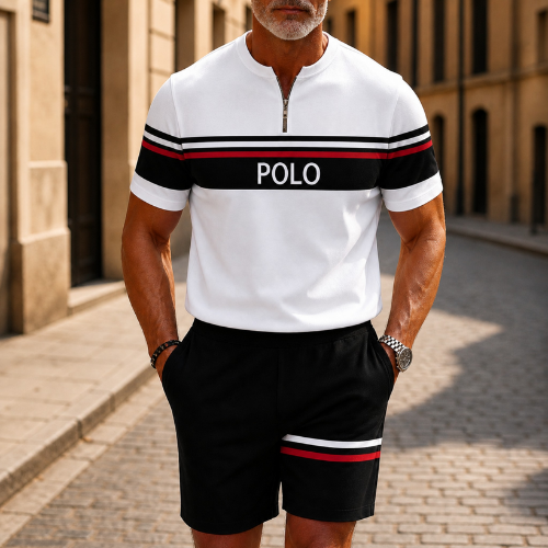 Short Sleeve Zipper Two-piece Set