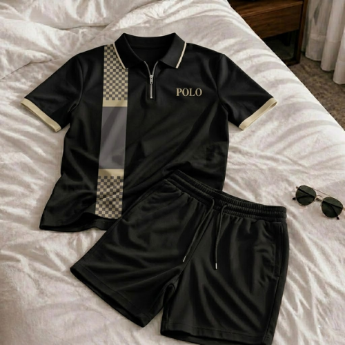 Short Sleeve Zipper Two-piece Set