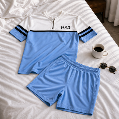Short Sleeve Zipper Two-piece Set