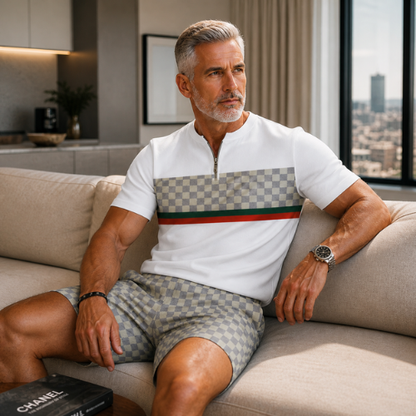 Short Sleeve Zipper Two-piece Set