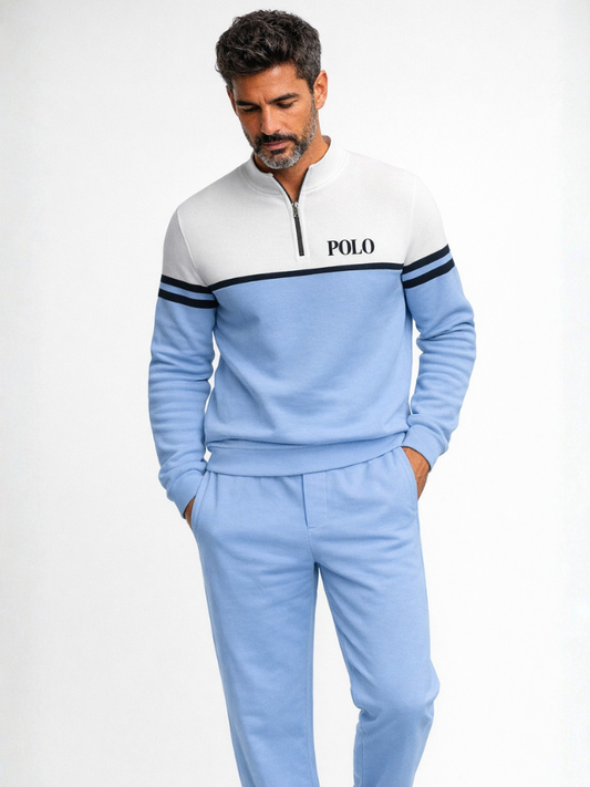 POLO Zipper Long Sleeve Long Pants Two-Piece Set