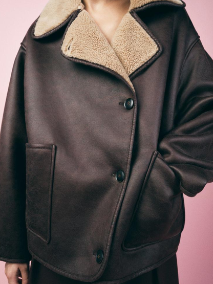 BRENDA - Wool Coat and Leather winter casual