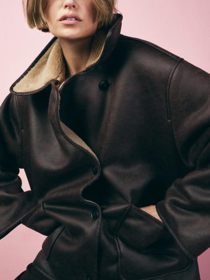 BRENDA - Wool Coat and Leather winter casual