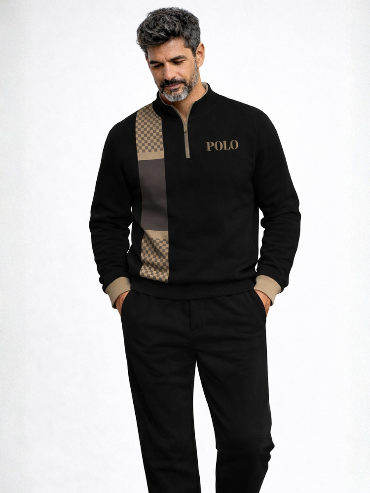 POLO Zipper Long Sleeve Long Pants Two-Piece Set