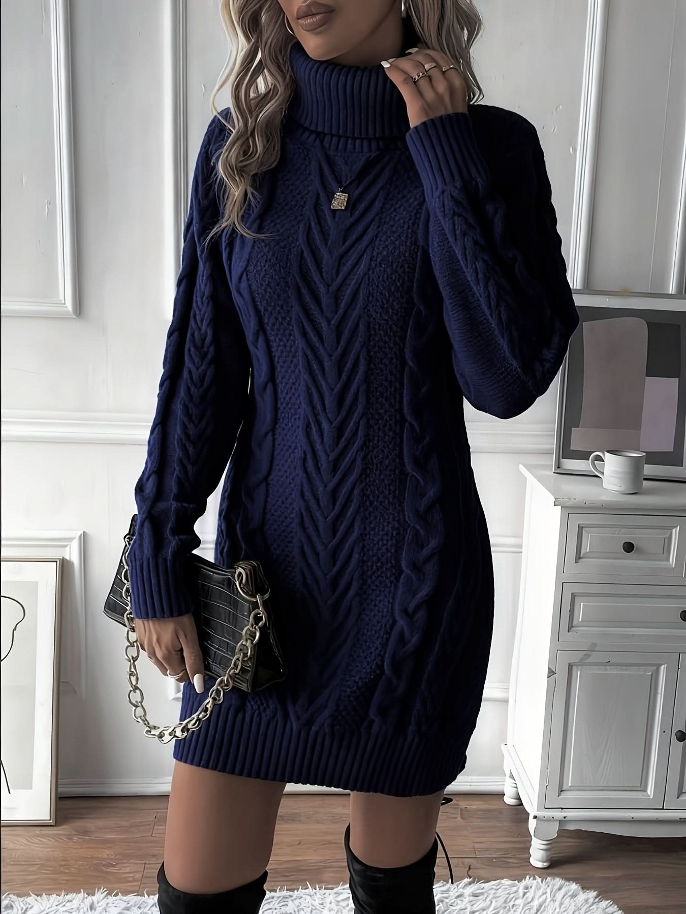 Caliah - High-Neck Braided Midi Dress