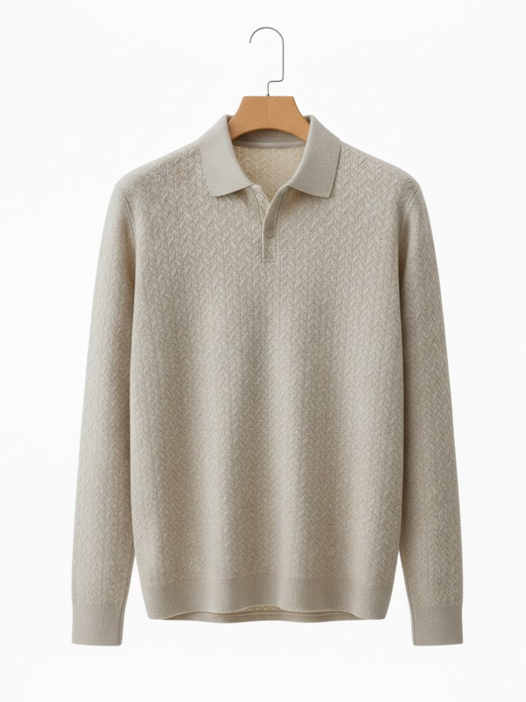 Caliah - Men's Long Sleeve Texturized Polo Shirt