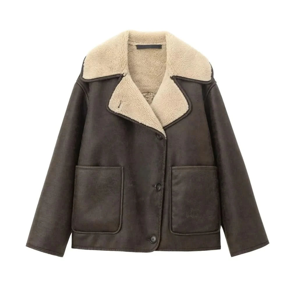 BRENDA - Wool Coat and Leather winter casual