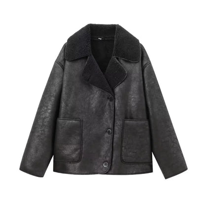 BRENDA - Wool Coat and Leather winter casual