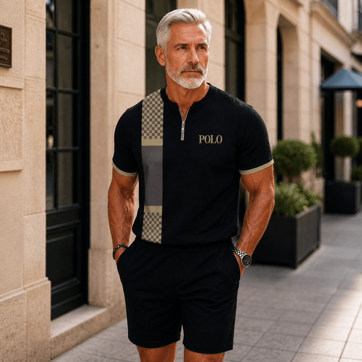 Short Sleeve Zipper Two-piece Set